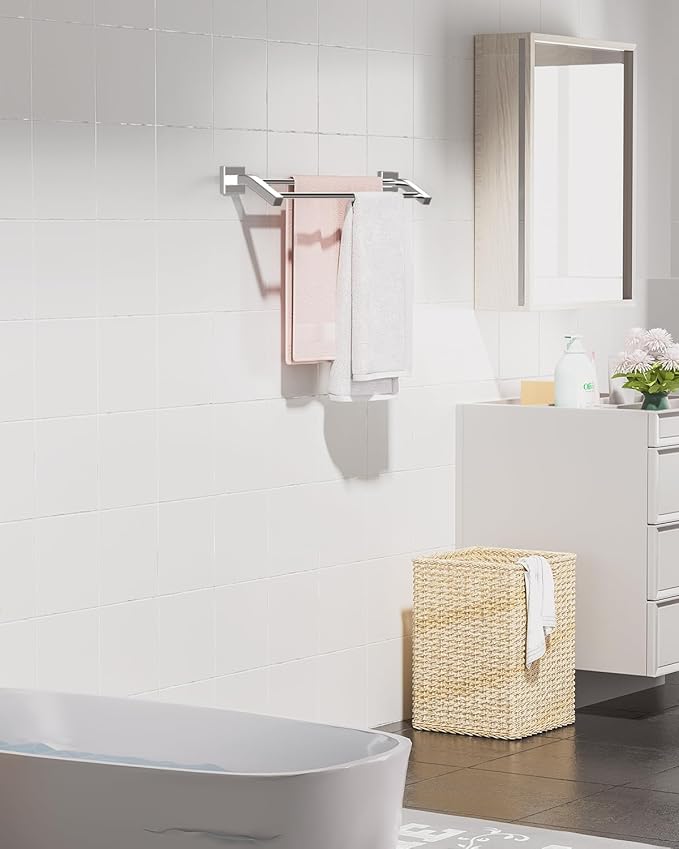 Alise Bath Double Towel Bars Towel Racks for Bathroom Lavatory,Wall Mount Towel Holder Heavy Duty SUS304 Stainless Steel Towel Hanger Towel Rail,Polished Chrome,20 Inch