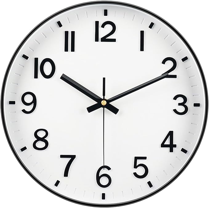 Black Wall Clock, 8 Inch Wall Clocks Battery Operated, Round Modern Non Ticking Silent Digital Analog Small Wall Clock for Bedroom Living Room Kitchen Office Gym Classroom Outdoor Clocks