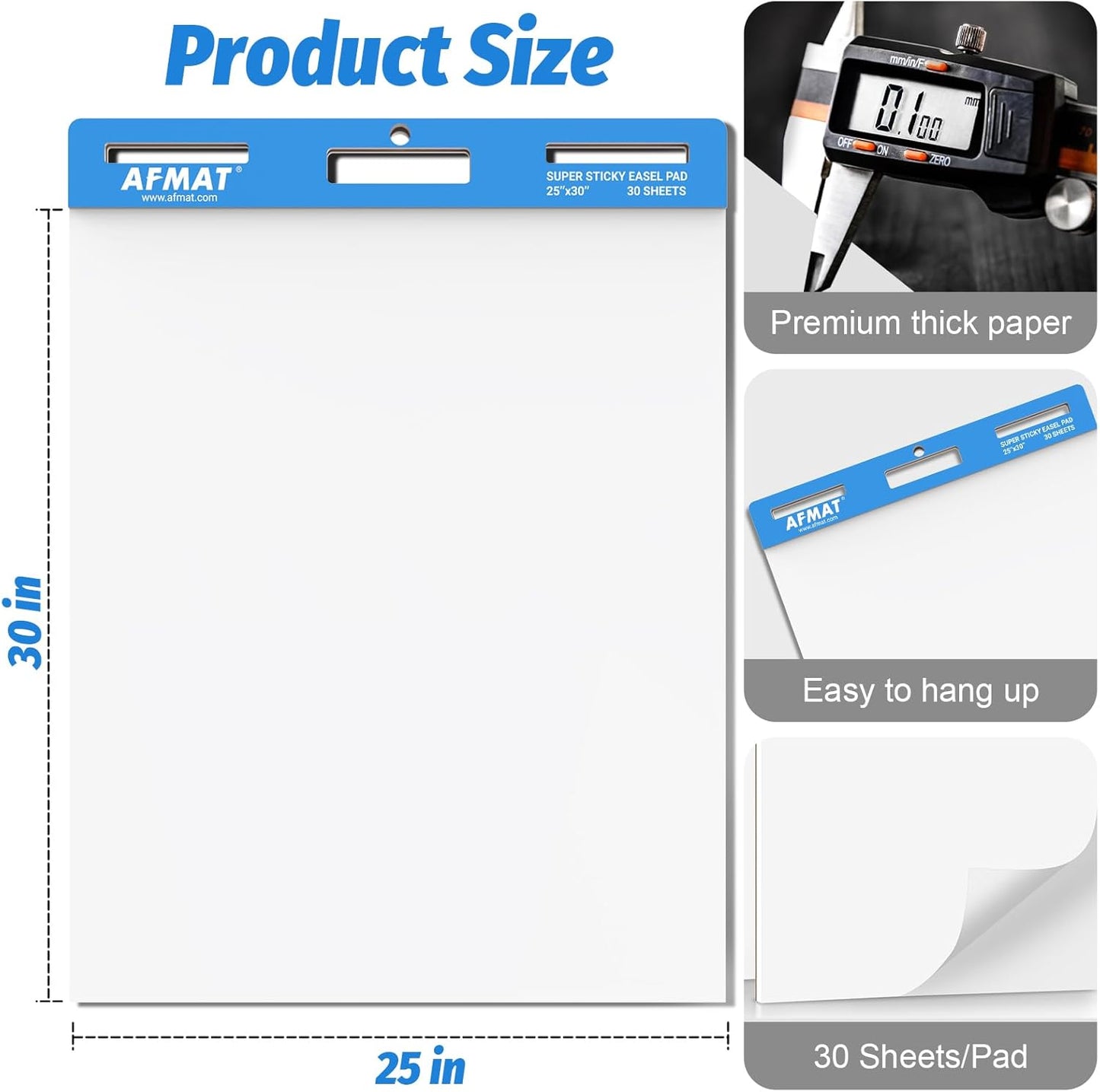 AFMAT Sticky Easel Pads, 25 in x 30 in Flip Chart Paper for Teachers, Ink Bleed-Through Resistant Easel Paper for Office/Classroom/Whiteboard/Wall/Windows, 30 Sheets/Pad, 8 Pads