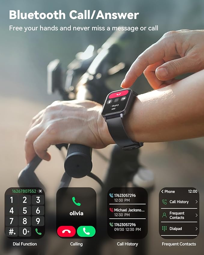 Smart Watches for Women/Men, Smart Watch for Android Phones and iPhone Compatible, Alexa Built-in, 1.8" Fitness Watches for Women, IP68 Waterproof /Bluetooth Call, Heart Rate/Sleep Monitor, Black