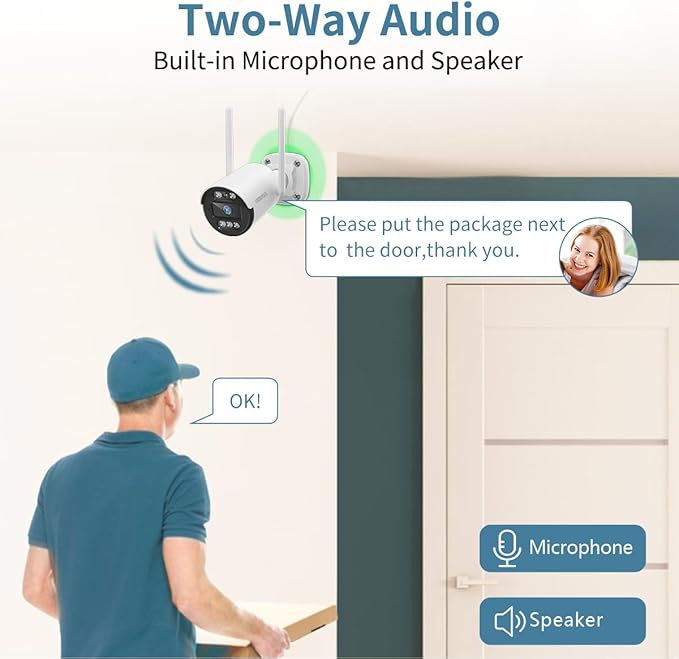《130° Wide Angle & 2-Way Audio》Wireless Security Camera System Outdoor, WiFi Cameras Systems Video Surveillance DVR Kits