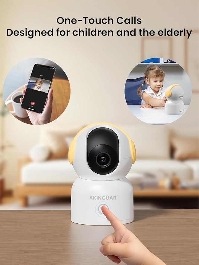 2K 3MP Indoor Security Camera, 5GHz/2.4GHz WiFi Camera,Security Camera for Home, 360°Pan Security Cameras with Motion Detection & One-Touch Call, Night Vision, Compatible with Alexa, Yellow
