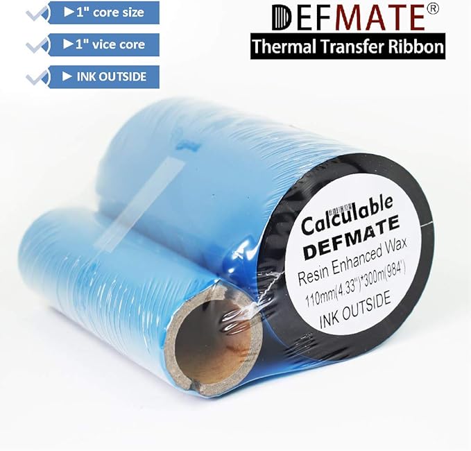 Resin Enhanced Wax 4.33" x984' (110mm X 300m) 1" Core 1" Vice Core Ultra Durable Thermal Transfer Wax Ribbon for Zebra Desktop Printer S4M Z4M 105SE 105S 105SL 105SLPlus 160S S500 S600.etc