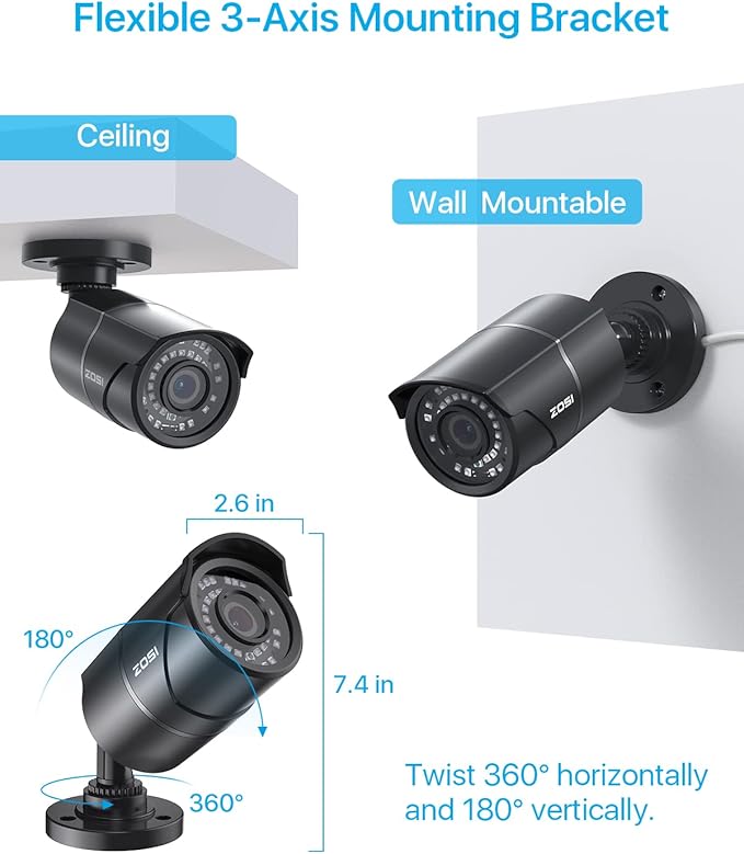 ZOSI 2 Pack 5MP 3K Add-on Security POE Camera with Cable, 2880 x 1620 Indoor Outdoor Bullet IP Camera, 120ft Night Vision, 3.6mm Lens, 95°View Angle, IP66 Weatherproof (Only Work with Our PoE NVR)