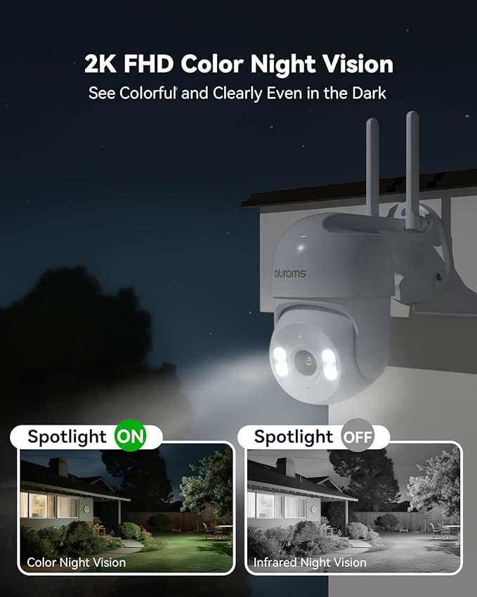 blurams 2K Outdoor Camera Wired, 5GHz/2.4GHz Wi-Fi Cameras for Home Security Outside with 360° PTZ, Color Night Vision, Motion Detection Tracking, Two-Way Audio, IP66 Weatherproof, Works with Alexa