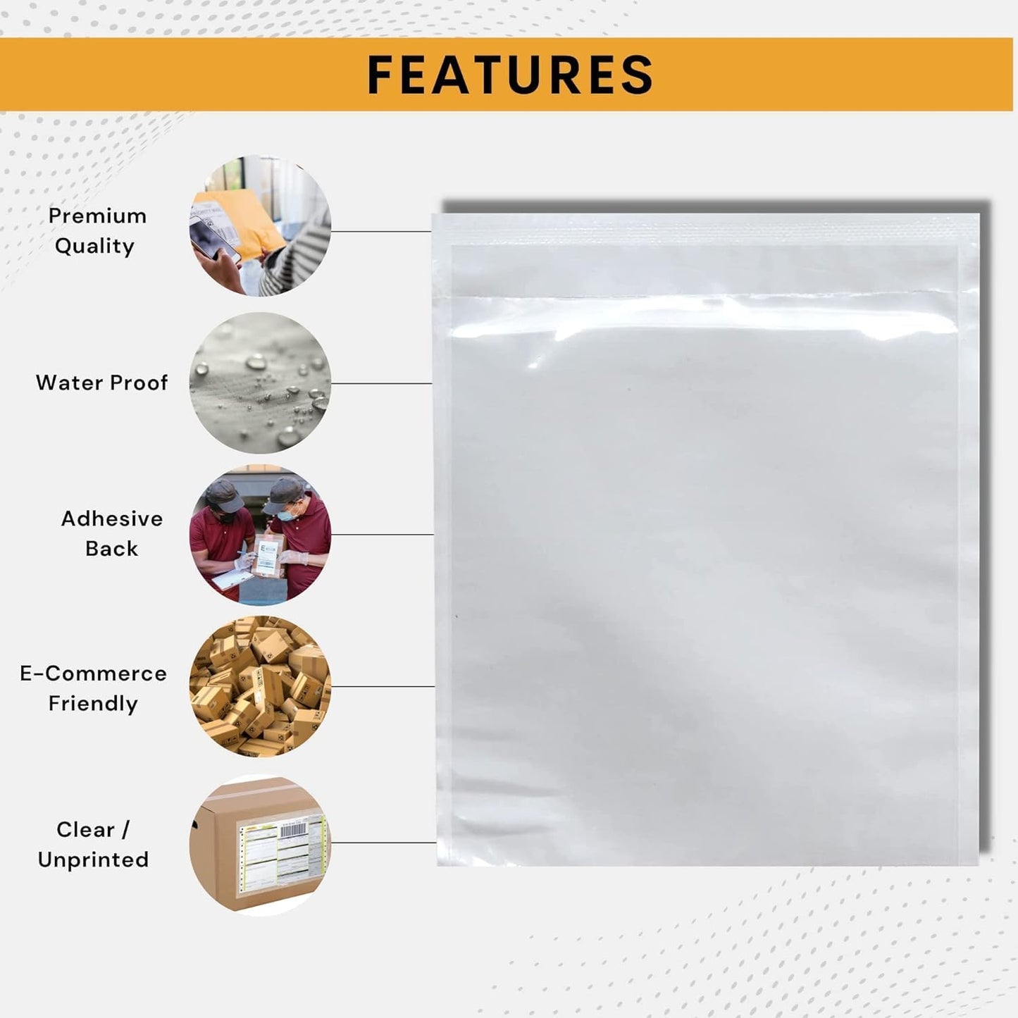 100 Pack 7"x10" Shipping Label Sleeves – Clear Self-Adhesive Packing Slip Pouches, Waterproof Packing List Envelopes – Ideal for Shipping Documents, Mailing Labels, Invoices & Packing Slips