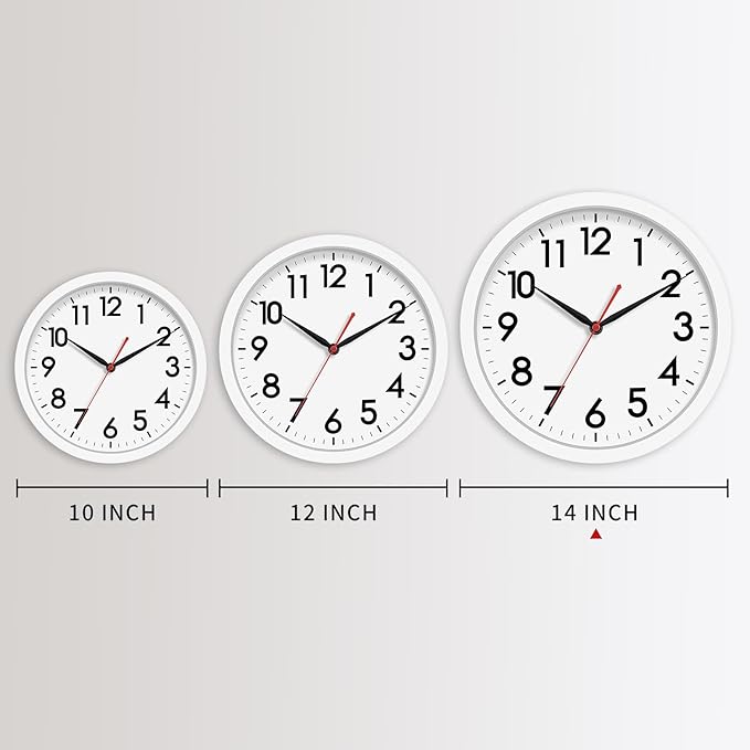 AKCISOT 14 Inch Wall Clock Silent Non Ticking Modern Wall Clocks Battery Operated, Analog Classic Clock Decorative for Bedroom, Kitchen, Home Office, Bathroom, School, Living Room (White)