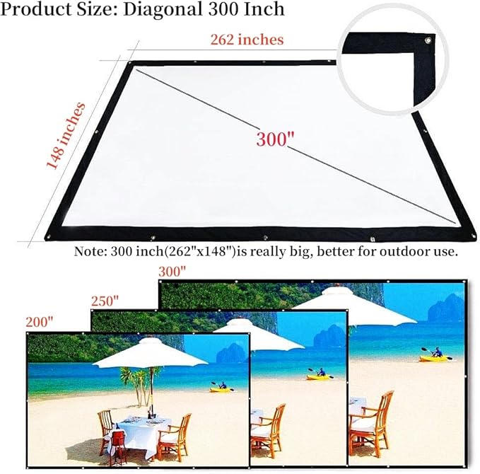 300 Inch Projector Screen Portable Outdoor Movie Screen, YF2009SZ Big Size Folding HD Projection Screen 16:9 for Home Theater/Office/Camping/Party