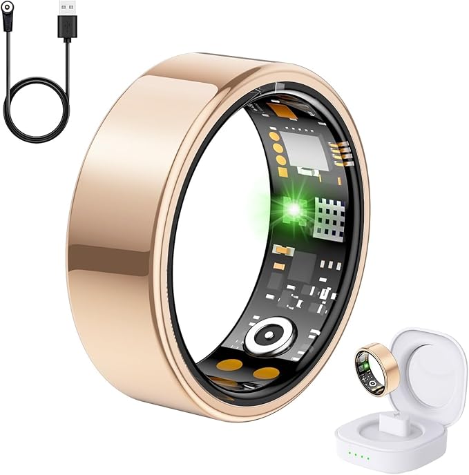 Health Tracker Ring, Smart Health Ring for Women Men with Heart Rate, Blood Oxygen, Sleep Monitor, Steps,Calories, No Subscription Fee, IP68 Waterproof Smart Ring for iPhone & Android (Rose Gold, 13#)