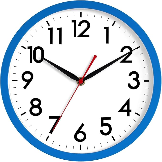 AKCISOT 12 Inch Wall Clock Silent Non Ticking Modern Wall Clocks Battery Operated, Analog Classic Clock Decorative for Bedroom, Kitchen, Home Office, Bathroom, School, Living Room(Blue)