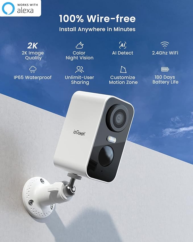 ieGeek Security Cameras Wireless Outdoor 2-Pack, 2K WiFi Surveillance Camera for Home Security, Battery Powered Security Cameras with Siren & Spotlight, AI Detection, App for Phone, IP65 Waterproof