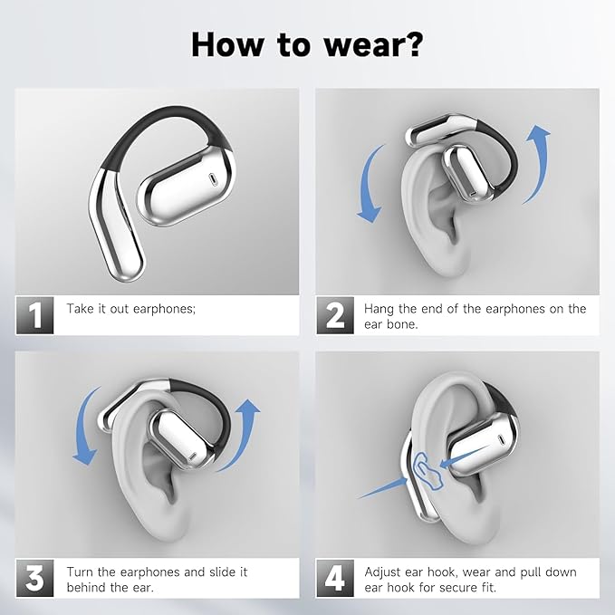 Open Ear Clip Wireless Earbuds Bone Conduction Headphones, Bluetooth 5.4, Open Ear Design for Running Fitness,office，Built-in Mic, IPX7 Waterproof, LED Display Charging Case,Ear Hooks Ear Buds