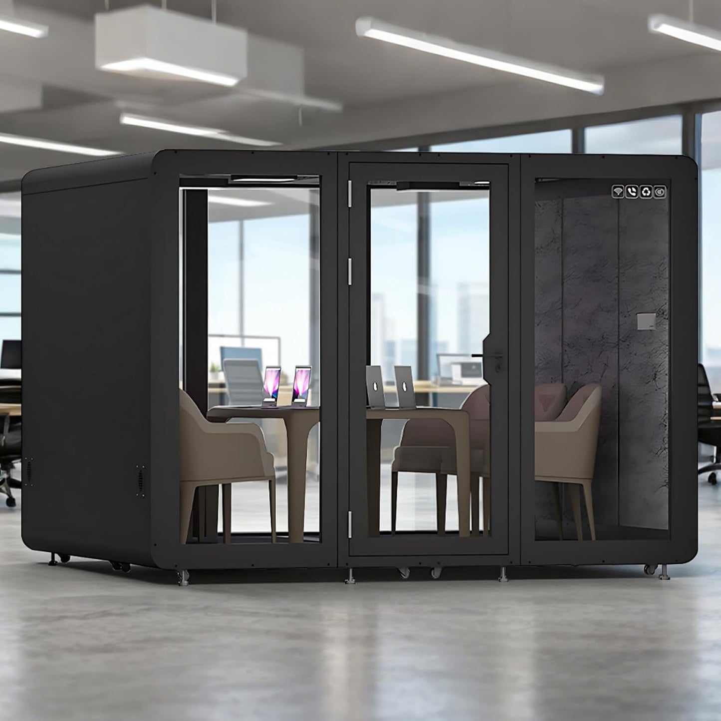 Office Sound Booth with Audio Privacy - Large Soundproof Room with Pulleys and Feet,Soundproof Room with Light,Ventilation,Socket for Meetings,Report Presentations (Black)