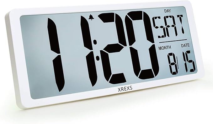 XREXS Large Digital Wall Clock with Backlight, 16.9 Inch Jumbo LCD Screen with Time/Calendar/Temperature Display, Alarm Clocks for Bedroom Home Decor, Count Up & Down Timer (Batteries Included)
