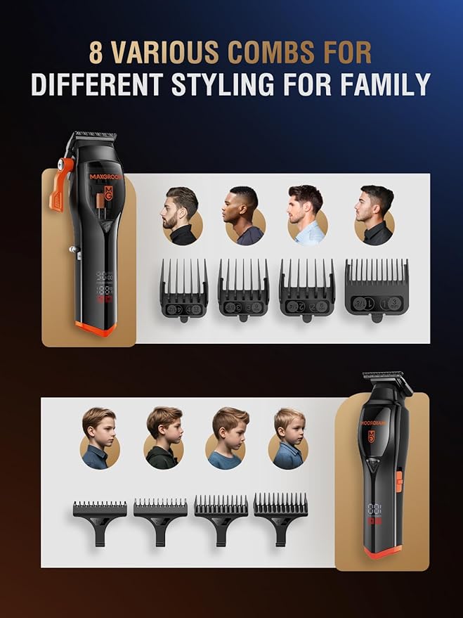 Professional Hair Clippers for Men, 9000 RPM Magnetic Motor, DLC Blades Cordless Hair Cutting Clippers, Beard Trimmer, Haircut Kit, Perfect for Barber Fades, Gifts for Men