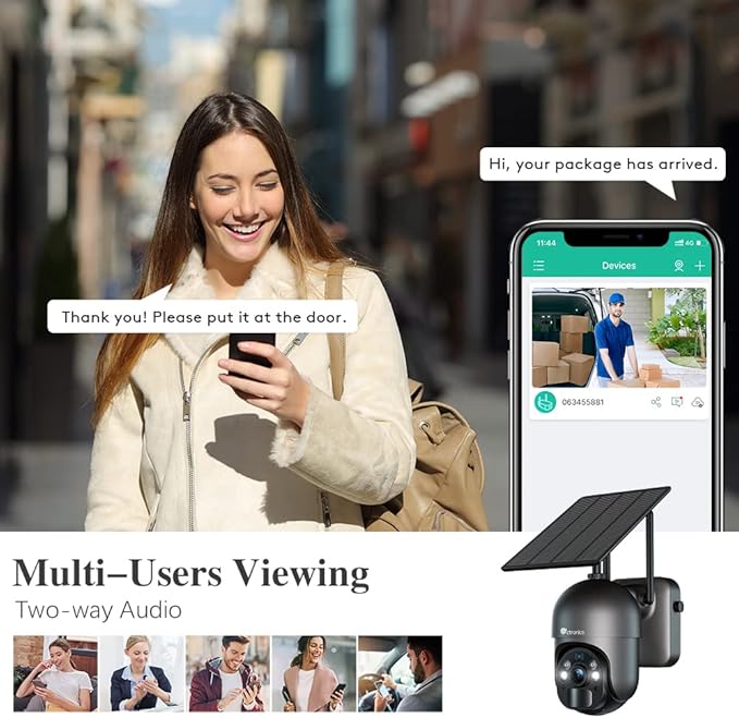 Ctronics 2.5K 4MP Security Camera Wireless Outdoor, WiFi Solar Security Camera Battery Powered, 360° PTZ, Color Night Vision 2560 * 1440P, PIR Human Detection, 2-Way Audio, IP66