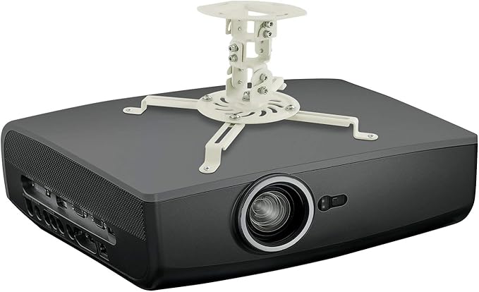 Mount-It! Low Profile Projector Ceiling Mount [30 lbs Capacity] Universal Bracket | 360 Full Motion Rotation with 30 Degree Tilt and Roll | 6 Inches High (White | Short)