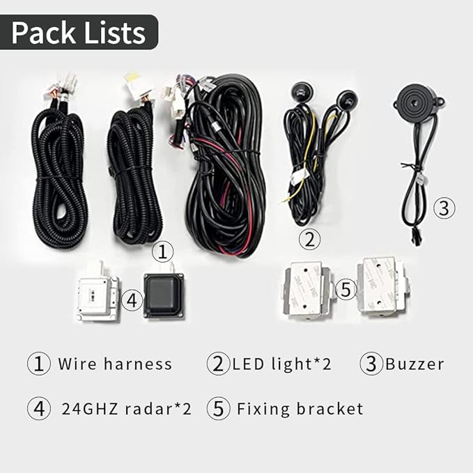 BY-J Car Blind Spot Detection System, 24GHz Millimeter Wave Radar Sensor Blind Spot Monitoring System Kit, Universal Car SUVs Trucks RVs Lane Changing Warning with Reversing Radar Parking System