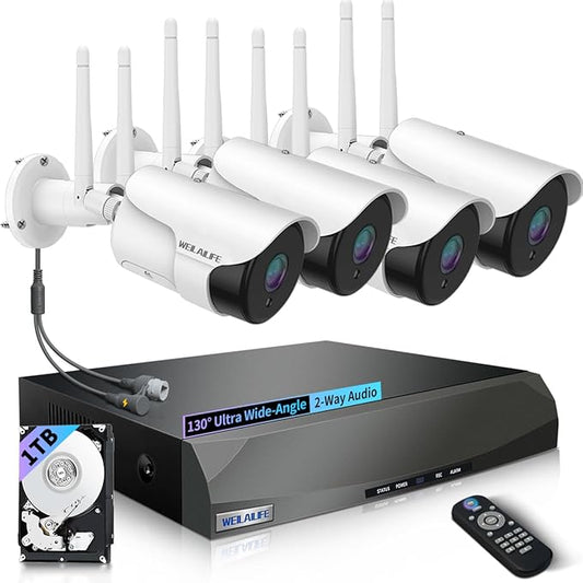 WEILAILIFE 【2-Way Audio】 5MP Outdoor Wireless Security Camera System, WiFi Video Surveillance, Wireless Surveillance Camera System