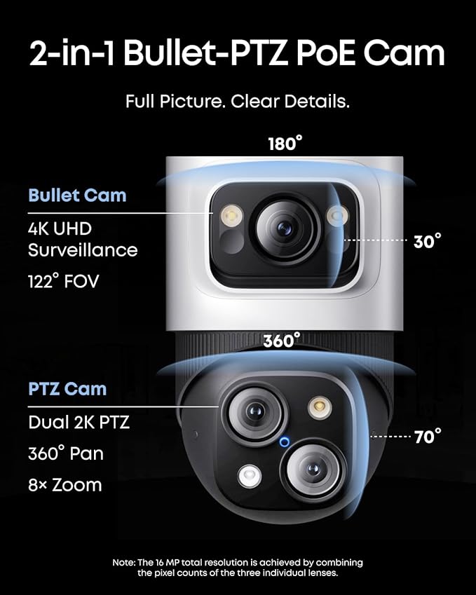 eufy 4K NVR Security Camera System S4 Max, Power Over Ethernet, Wired, 24/7 Recording, Triple Lens Bullet-PTZ Cam, 360° PTZ, Up to 16CH, Cross-Cam Tracking, 8× Auto Zoom, Smart Video Search, 2TB HDD
