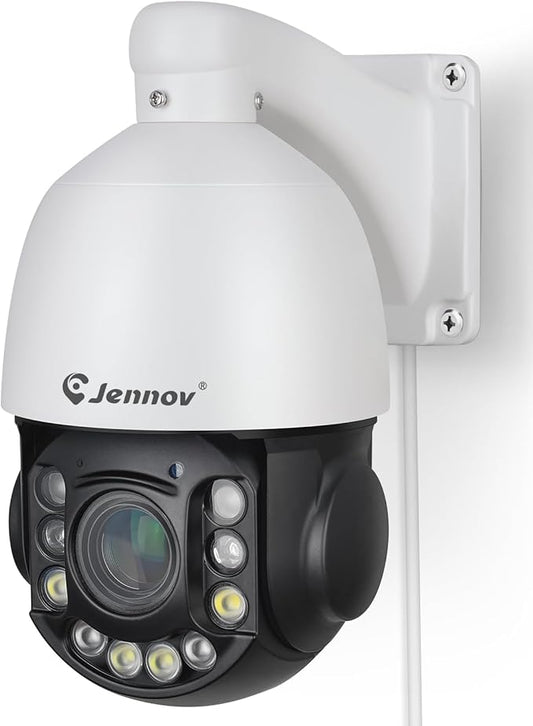 Jennov 6MP PoE IP Camera Outdoor with Pan Tilt 20X Optical Zoom, 360 Speed Dome PTZ Security Camera with 160ft IR Night Vision, Spotlights Color Night Vision, Human Detection, Onvif Compatible