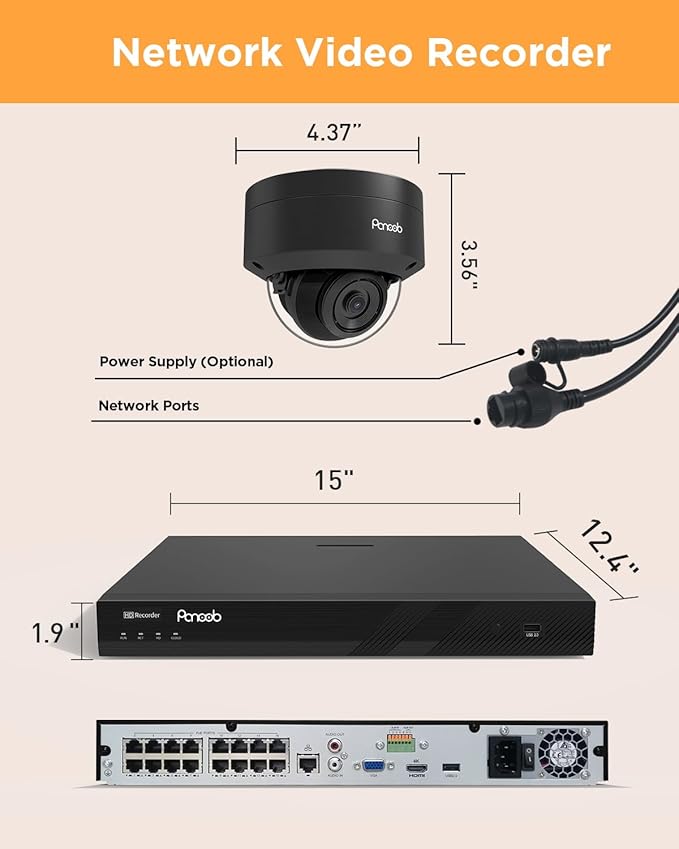 16 Channel Security Camera System, 12PCS 5MP Wired IK10 Vandal Dome PoE Camera Outdoor, Human Detection, Built-in Mic, Remote Access, 4K 16CH PoE NVR 4TB HDD for 24-7 Recording, PD54B1216-5M