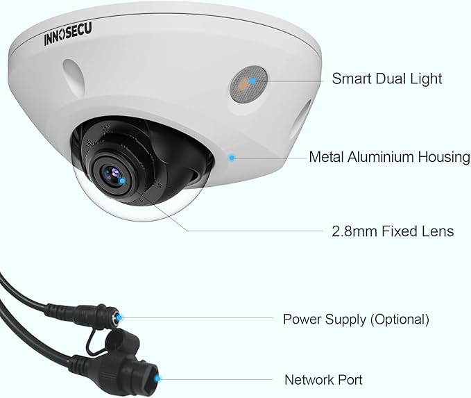 AI 8MP PoE Camera, Outdoor Vandal-Proof Dome Security IP Camera, Smart Dual Light Color Night Vision, Built-in Mic, 2.8mm Lens 110°, Face Detection, Human/Vehicle Detection, IND8ED63B