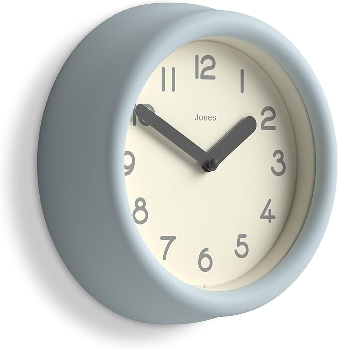JONES CLOCKS® Fuze Wall Clock | Small Round Clock | Pale Blue | Playful Modern Design with Soft sculptural Presence | Ideal for Kitchens Living Rooms Kid's bedrooms