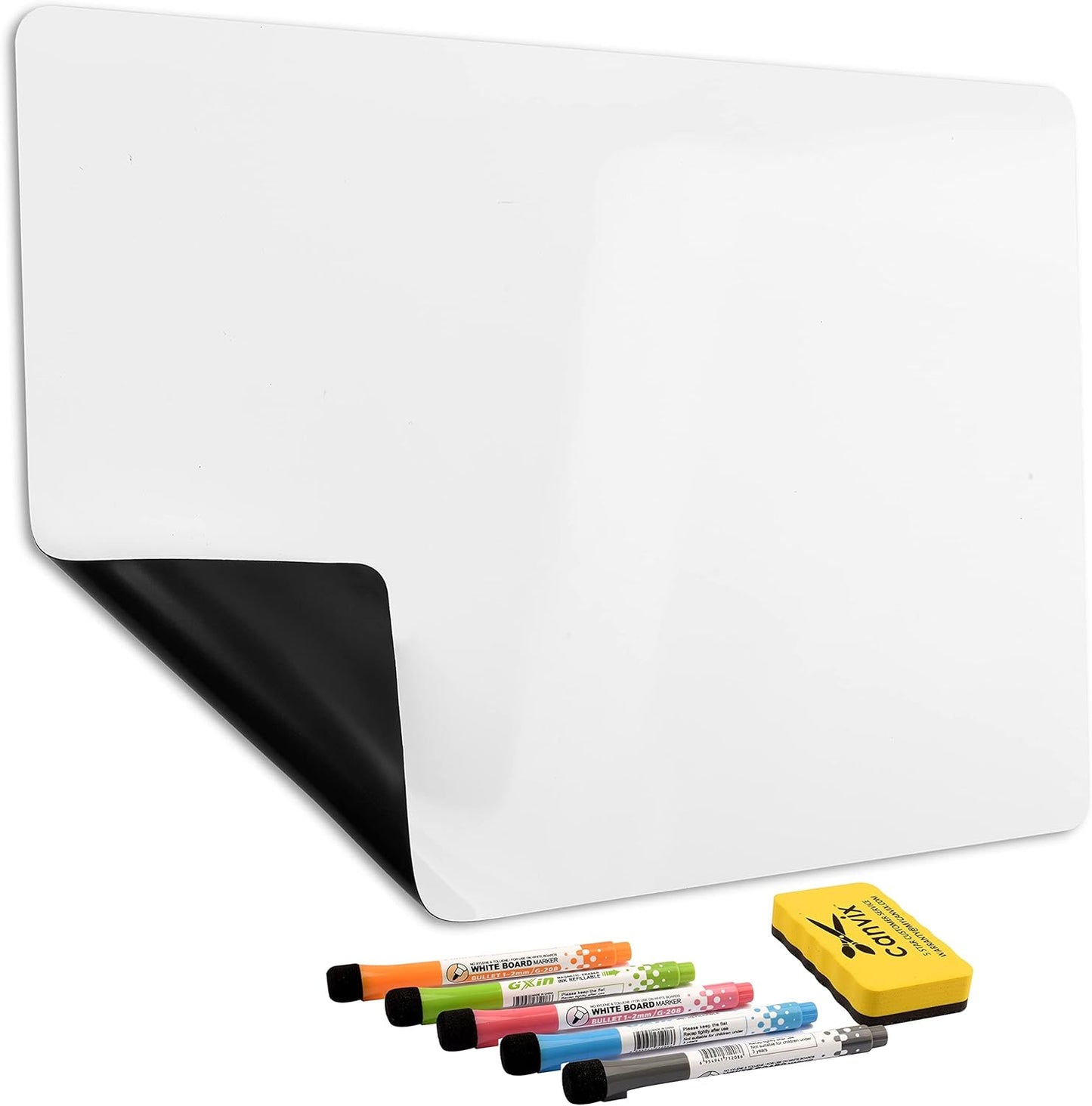 Magnetic Dry Erase Whiteboard for Refrigerator – Magnetized, Removable, Residue-Free Art and Memo Board for Family, Kids, Home, and Office – Magnetic Markers & Eraser Included (12 x 8 Inches)