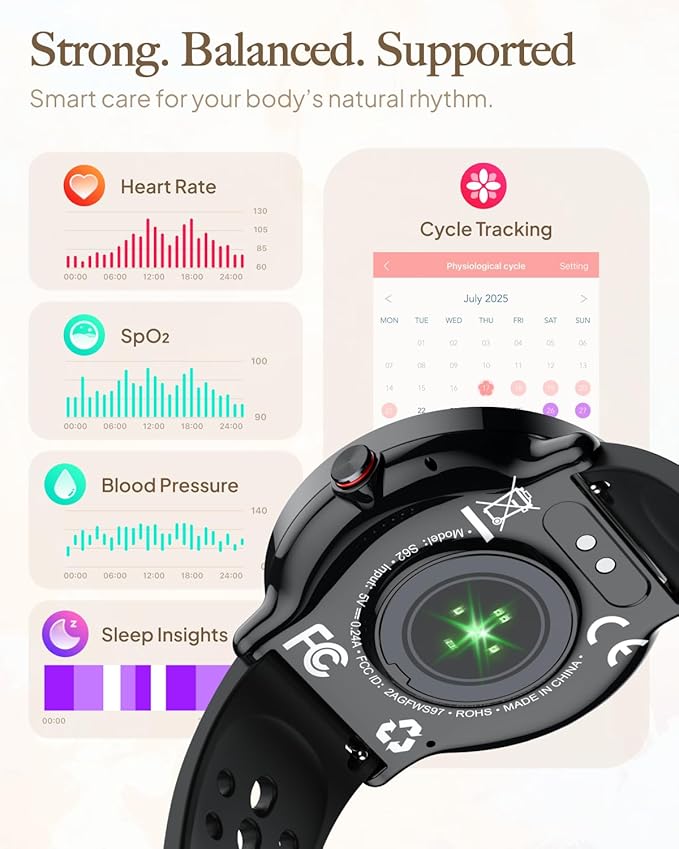 Smart Watch for Women Men, for Android iOS with Sleep & Calorie Monitor, Pedometer Fitness Tracker, Bluetooth Call, IP68 Waterproof, 112+ Sport Modes Round Face Smartwatch (Casual, Black, 1.39)