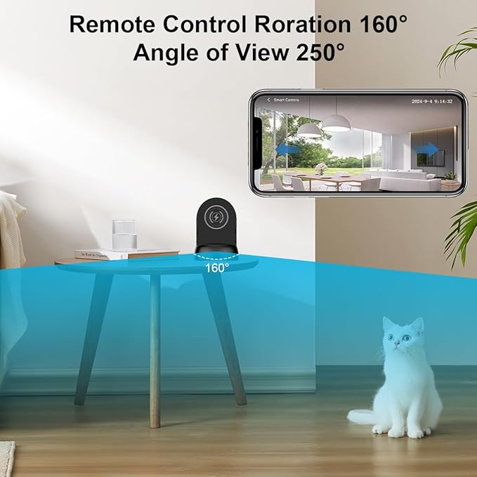 FHD 1080p Dome Camera WiFi Wireless Phone Charger,Indoor Security Camera with Motion Activated, (Rotate Lens) 250°Viewing Angle for Home Security(2.4/5G)