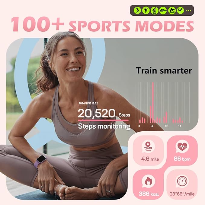 MorePro Health Fitness Tracker with Blood oxy-gen Monitor and 24/7 Heart Rate and Blood Pressure, Sleep Monitor, 120+ Sport Modes Waterproof Fitness Watch for Women Men Android iOS, Orchid Purple