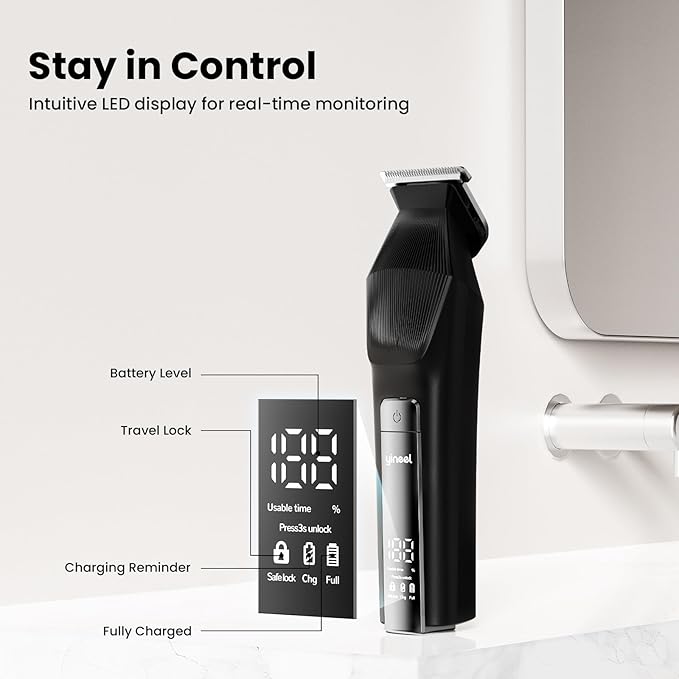 Yineel HC600 Beard Trimmer for Men, All-in-One Cordless Grooming Kit, Waterproof Electric Razor & Hair Clipper for Face Mustache Body Nose Hair Trimming, Precision Blades, Gifts for Men Barber