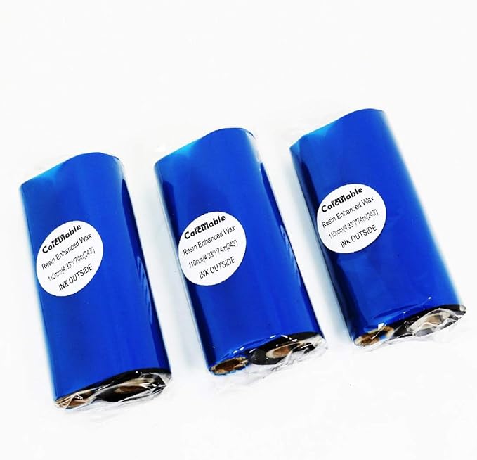 3Count 4.33" x 243' (110mmx74m) Resin Enhanced Wax 1/2" Core Thermal Transfer Wax Ribbon for Label, Tag & Barcode Printing for Zebra,TEC,DATAMAX,INTERMEC,Avery,Citizen,SATO,TSC,GODEX,ARGOX