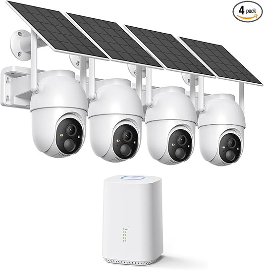 Solar Security Cameras Wireless Outdoor, 64GB Local Storage, 2K/4MP Home Security Camera System, 4-Cam Kit, 2.4G & 5GHz WiFi, AI Motion Detection, 360° View