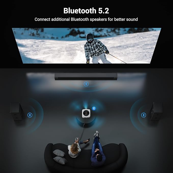 Smart 4K Decoding Projector Compatible with Netflix, 1500 ANSI Projector with WiFi and Bluetooth, Outdoor Movie Projector, Auto Focus, Dolby Sound, Built-in Apps,Portable Home Theater for Phone/PC/PS5