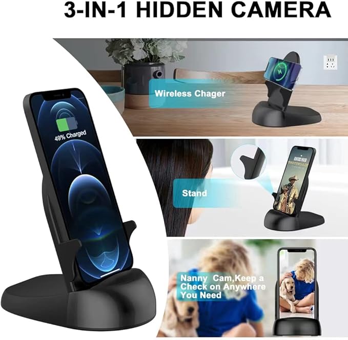 Dome Security Camera, 2.4/5GHz Smart Indoor Baby/Pet Monitoring Cam with Wirless Charger, Motion Detection, Phone APP, Rotate Lens 250°Viewing Angle for Home Security
