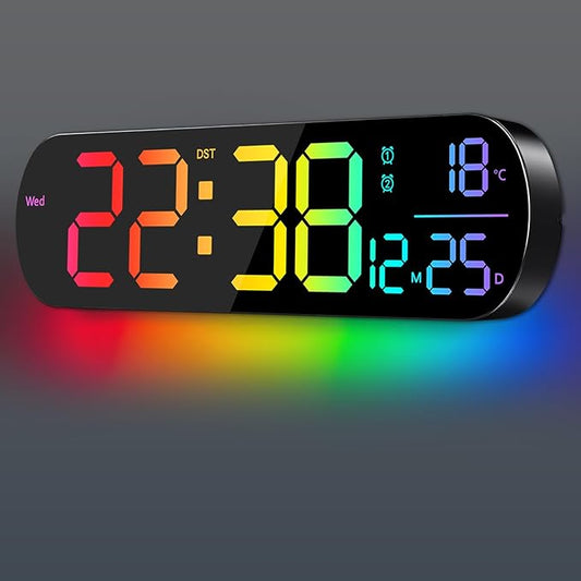 14" Large Digital Wall Mount Clock, Count Down Timer, Alarm, Big LED, 11 RGB Color, Temperature for Living Room Classroom Desk, Xmas, Birthday Gift for Senior Mom Dad (Oval)
