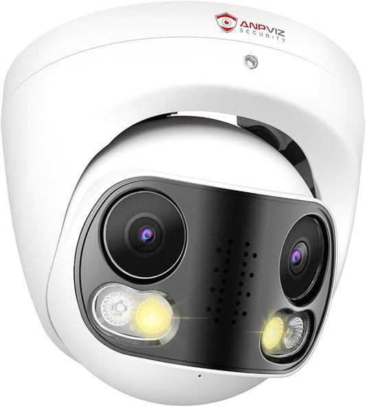 Anpviz 4K 8MP Dual Lens PoE IP Camera Outdoor, 180° Panoramic Security IP Camera, Smart Dual Light Color Night Vision, Human/Vehicle Detection, Two Way Audio, 512GB SD Slot, Full Metal IP66, NDAA