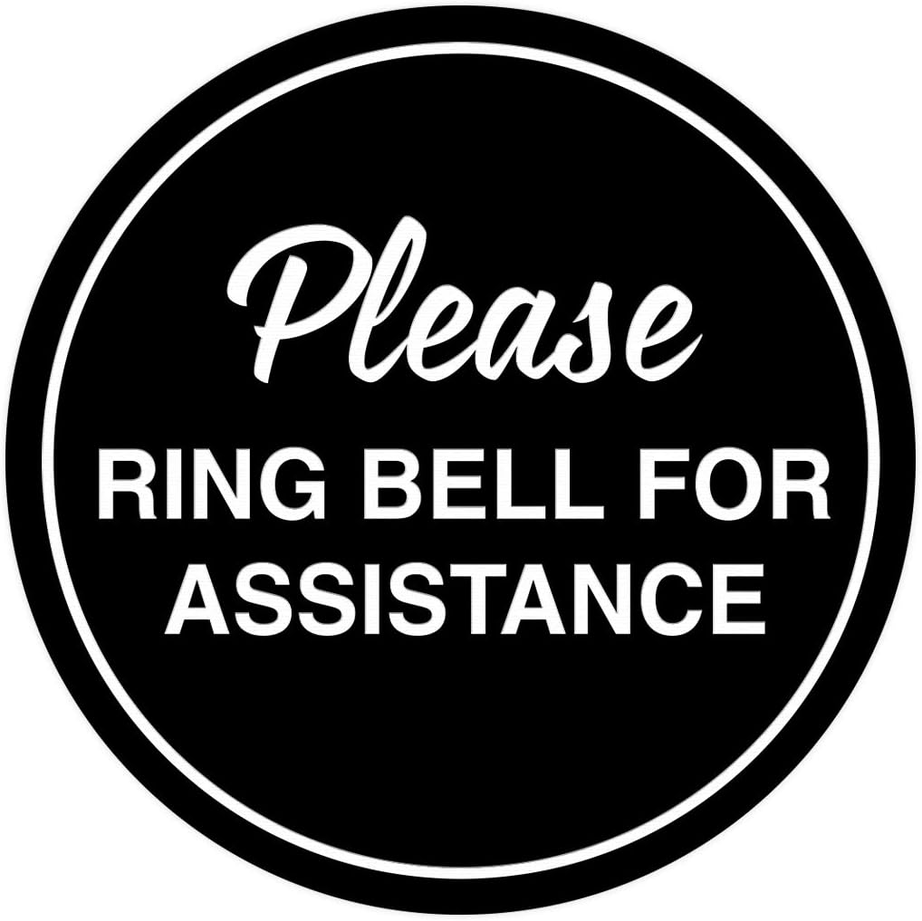 Signs ByLITA Circle Please Ring Bell For Assistance Wall or Door Sign | Easy Installation | Front Desk Reception Sign (Black) - Medium (2 Pack)