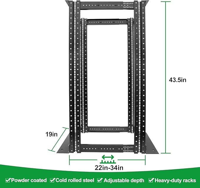 4-Post 27U Open Frame Server Rack for 19" IT Network Equipment & A/V Devices，22"-34" Adjustable Depth，Heavy Duty Free Standing Rack for Servers & AV Gear 4POST-N27U
