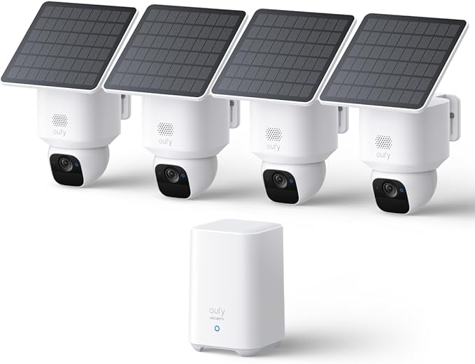 eufy Security SoloCam E30, 4-Cam Kit, Security Cameras Wireless Outdoor, Solar Camera Outdoor Wireless, 360° Pan, AI Tracking, 2K Clarity, No Monthly Fee (Renewed)