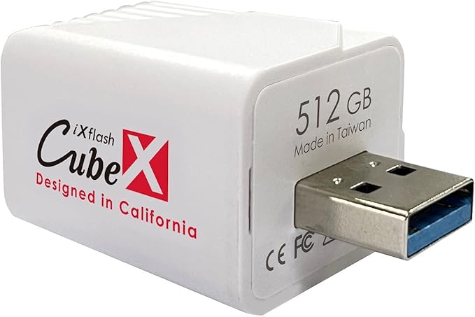 iXflash Cube 512GB Photo Storage Device Apple MFi Certified USB Type A for iPhone & iPad, Auto Backup Photos & Videos