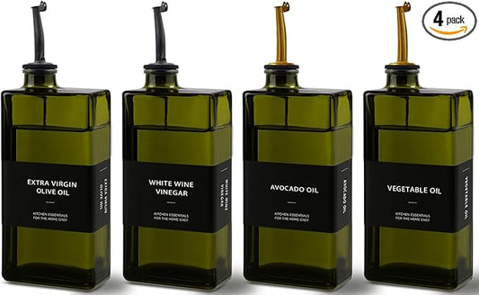 Olive Oil Dispenser Bottle for Kitchen 16.9oz, UV-Blocking Oil and Vinegar Dispenser Set, Leakproof Oil Container for Home, Restaurant (Green, Set of 4)