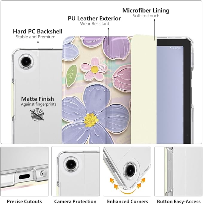 MoKo Case for Galaxy Tab A9+/A9 Plus 11 Inch 2023, Slim Stand Protective Smart Cover with Hard PC Translucent Back Shell for Tab A9 Plus Tablet (SM-X210/X216/X218), Auto Wake/Sleep,Oil Painting Flower