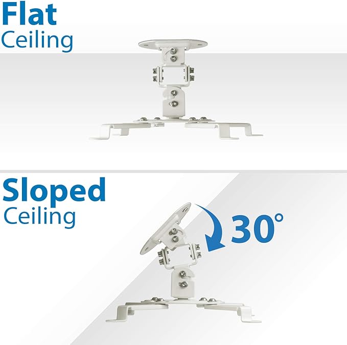 Mount-It! Low Profile Projector Ceiling Mount [30 lbs Capacity] Universal Bracket | 360 Full Motion Rotation with 30 Degree Tilt and Roll | 6 Inches High (White | Short)