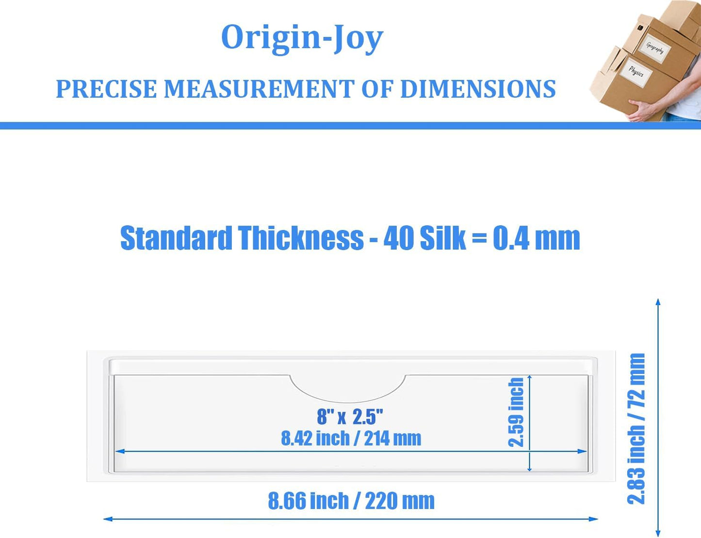 Origin-Joy 60 PCS Self Adhesive Index Card Pockets with Top Open, Clear Plastic Label Holder for Cards of Note, Library and Business, Adhesive Label Pockets & Card Holder (8 x 2.5 inch)