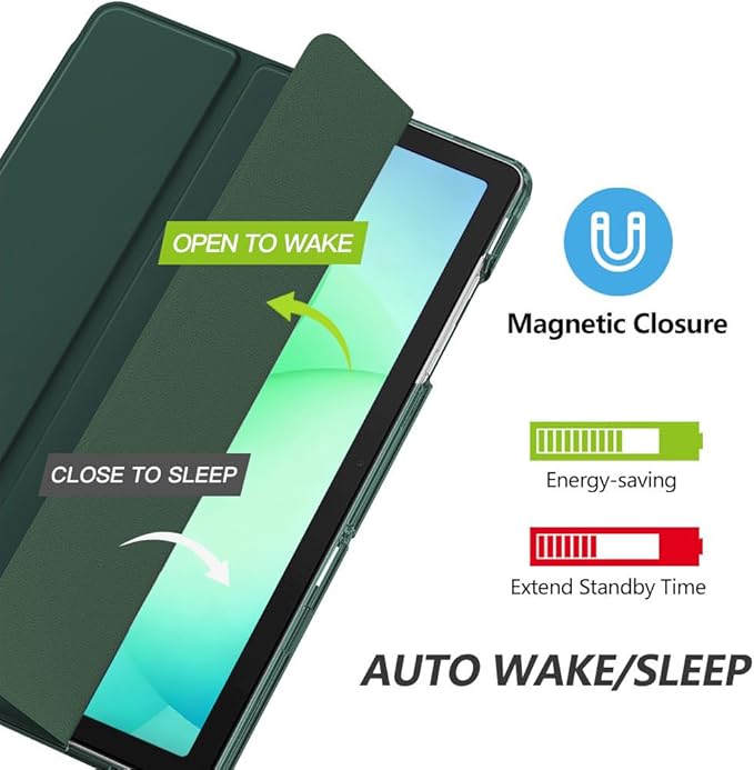 MoKo Case for Galaxy Tab A11+ Plus/A9+ 11-Inch 2025/2023, Slim Stand Protective Smart Cover with Hard PC Translucent Back Shell for Galaxy Tab A11+/A9 Plus Tablet, Auto Wake/Sleep, Midnight Green