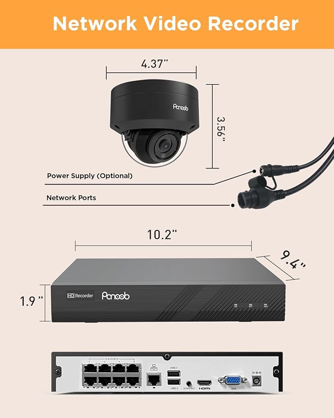 PoE Security Camera System, 6PCS Wired 5MP IK10 Vandal-Proof IP PoE Dome Cameras Outdoor with Person Detection, IP66 100ft IR Night Vision, 4K 8 Channel NVR with 2TB HDD, PD54B0608-5M