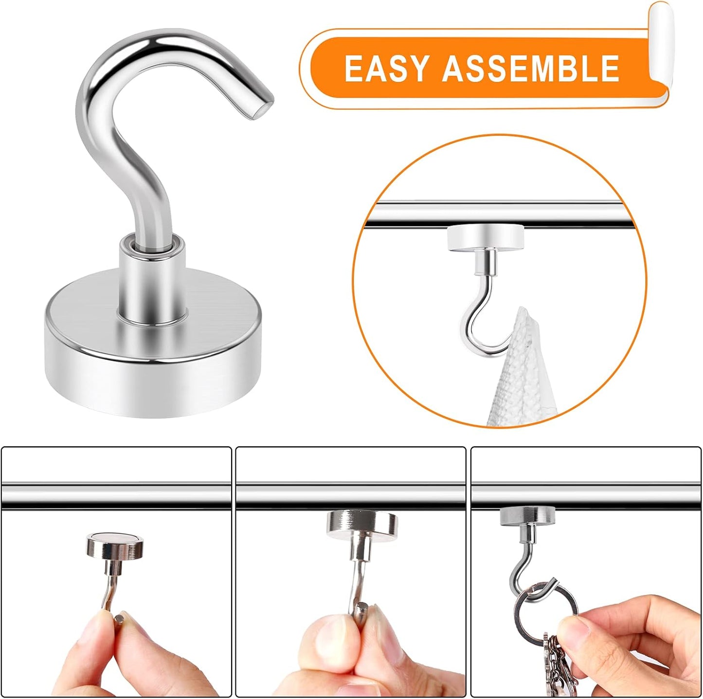 MIKEDE Magnetic Hooks, 30LB Heavy Duty Magnet Hooks for Cruise Cabins, Strong Magnets Neodymium with Hooks for Hanging, Refrigerator, Locker Decoration, Workplace -55Pack